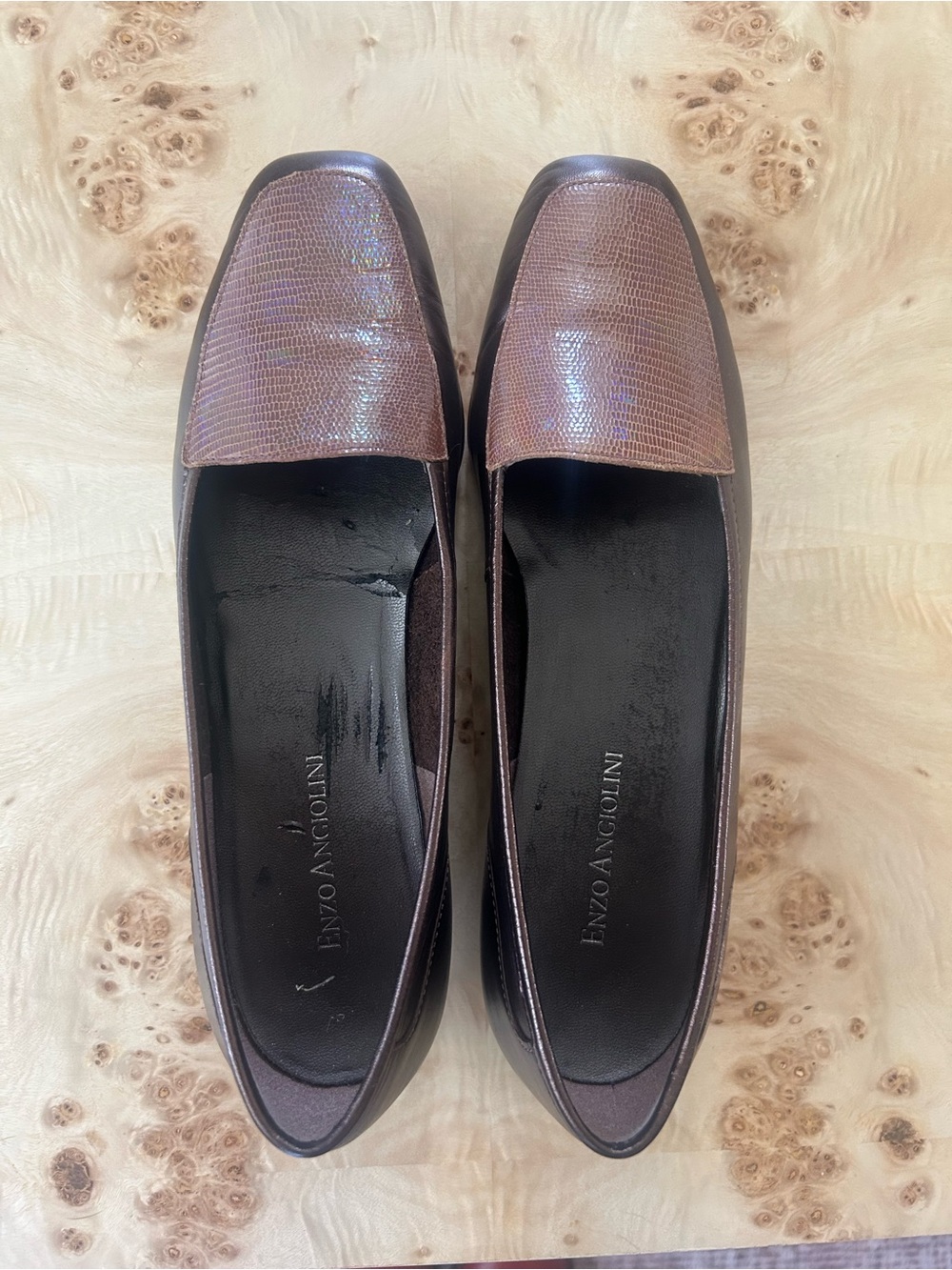 Vintage Enzo Angiolini Brown Textured Cap-Toe Loafers: Size 7N